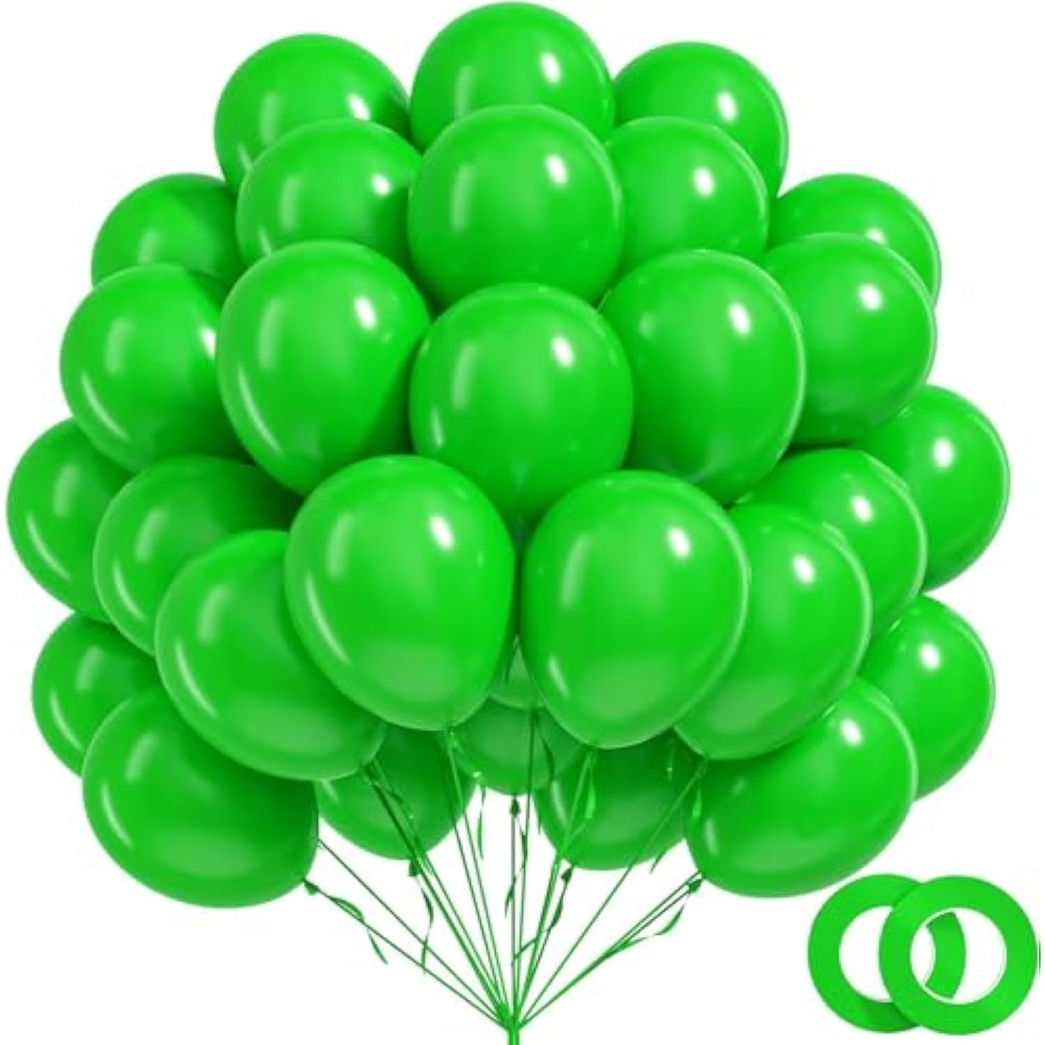 100pcs Green Balloons 12" with Ribbon for Birthday, Christmas, Baby Shower, Safari Party