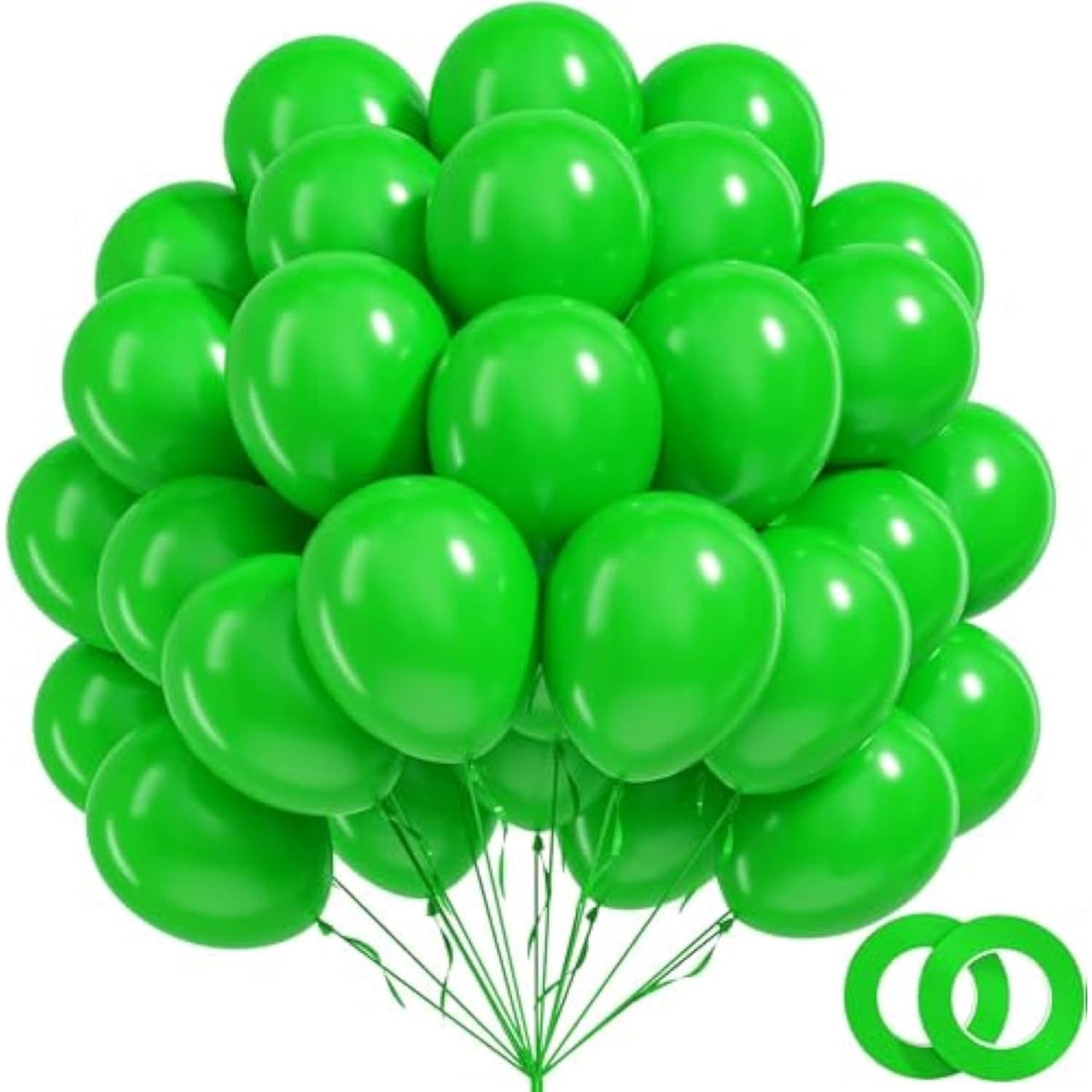 100pcs Green Balloons 12" with Ribbon for Birthday, Christmas, Baby Shower, Safari Party