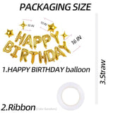 Gold Happy Birthday Banner Balloon Aluminum Foil 16 Inch Letter,10 Inch Five Pointed Star Four Pointed Star Suitable For Kids, Men, Women, Boys And Girls Party Decoration Supplies