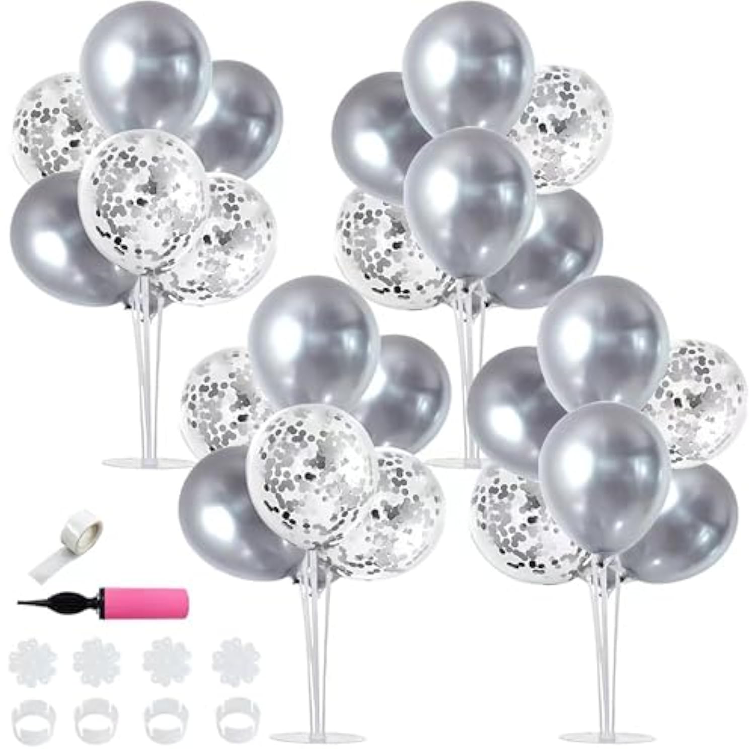4 Silver Balloon Stand Centerpiece Table Decorations For 25Th Wedding Anniversary Birthday Bridal Shower Graduation Party Decorations New Year 2025 Christmas