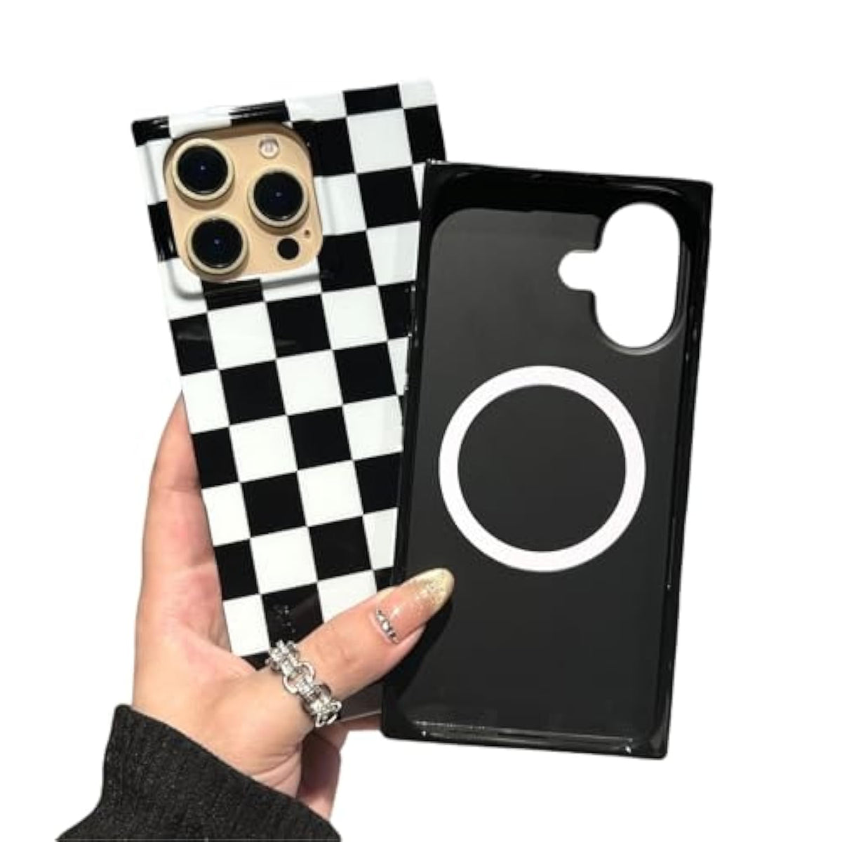 Checkered Strong Magnetic Case For Iphone 16 Pro Max Compatible With Magsafe - Rectangular Checker Checkerboard - Shockproof Protective Phone Cover For Iphone 16 Pro Max Black White