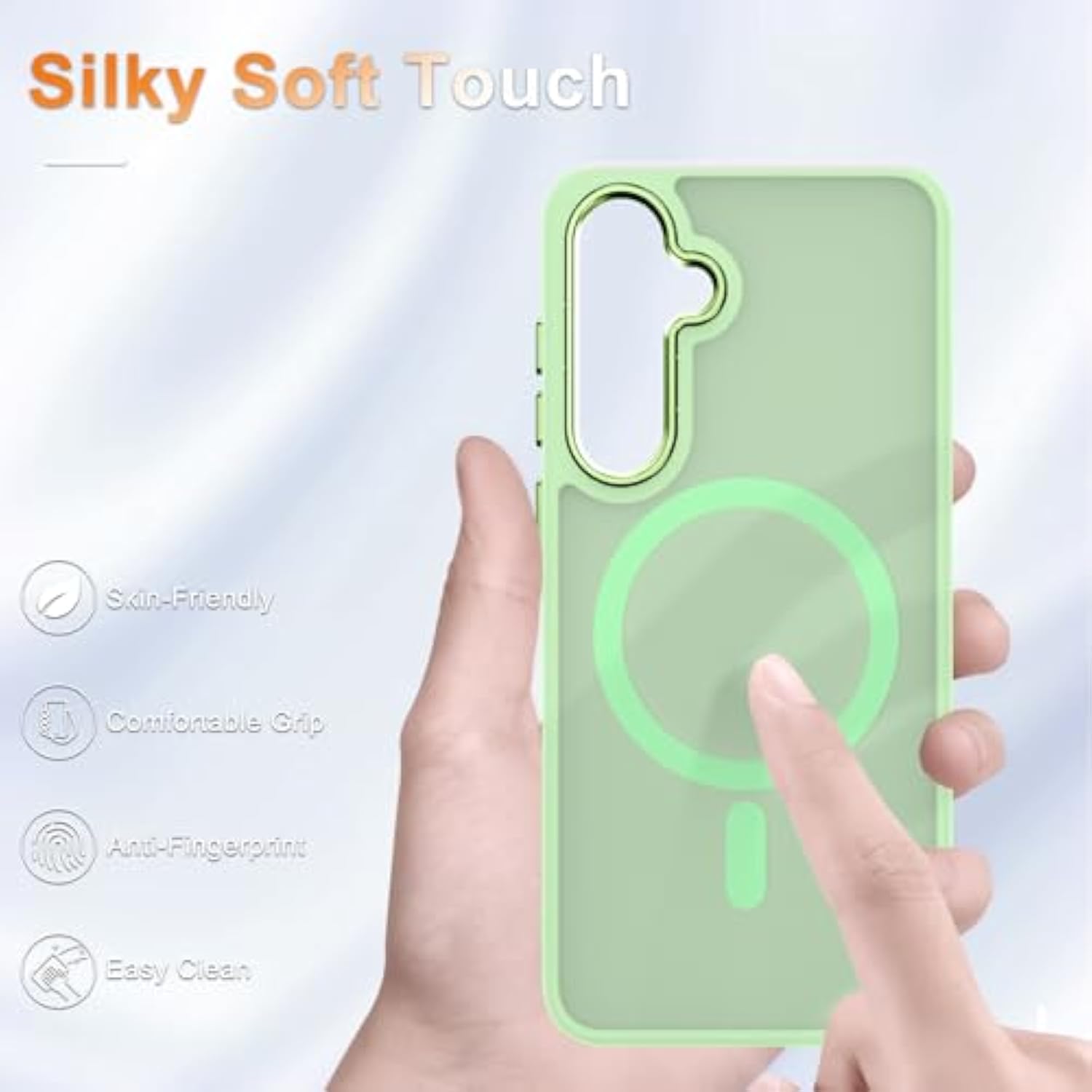 For Samsung Galaxy S25 Case, Matte Magnetic Phone Case With 1 Screen Protector, Support For , Translucent Frosted Shockproof Protective Cover For Samsung Galaxy S25, Mint Green