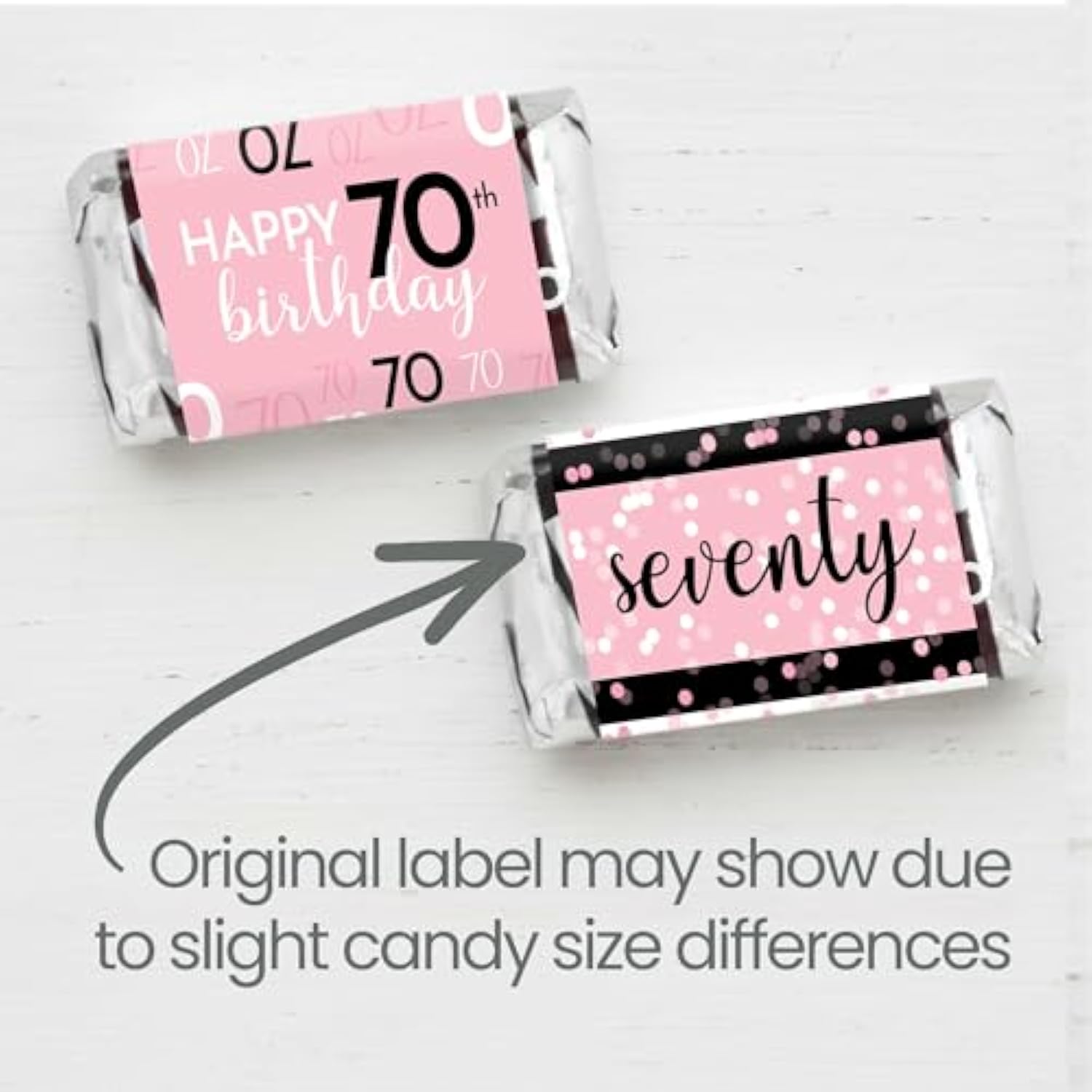 Pink 70Th Birthday Party Mini Candy Bar Wrappers - 42 Count, 70Th Birthday Decorations For Women