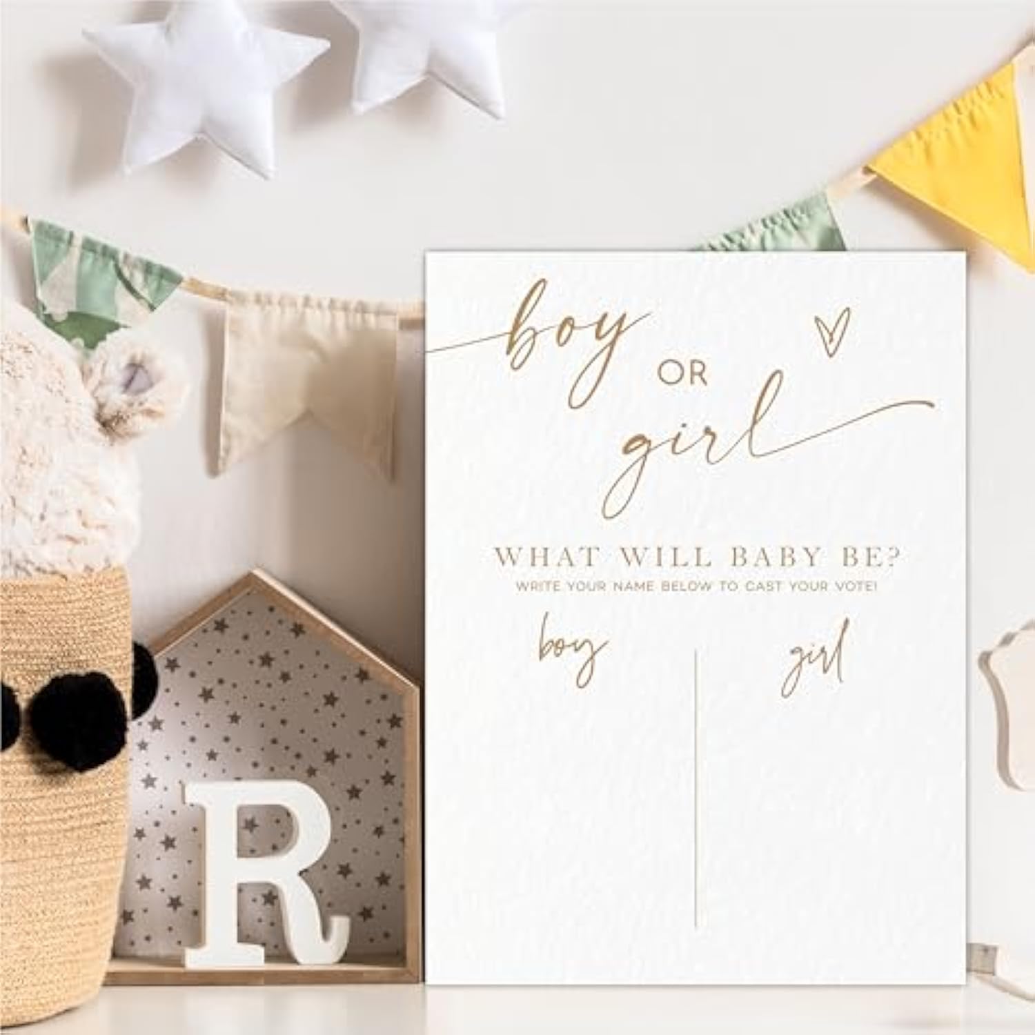 Gender Reveal Signature Voting Self-Standing Sign, Boy Or Girl - Minimalism Ivory - What Will Baby Be Guess He Or She Game For Baby Shower Party, Party Favor & Decoration(11"X 15") -A07