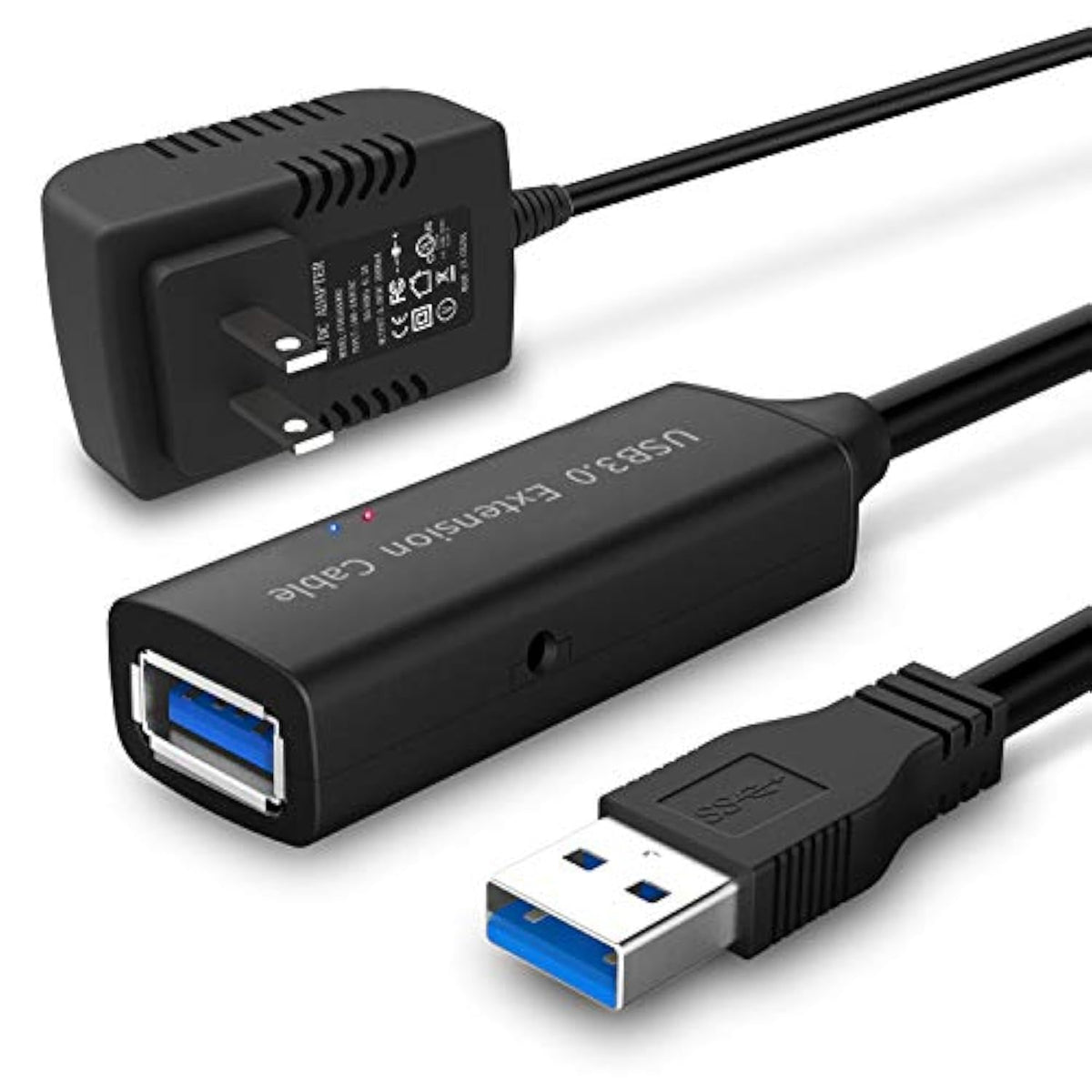 Usb 3.0 Active Extension Cable 32 Feet With 5V 2A Power Adapter, Usb 3.0 Extender Male To Female Cord With Built-In Signal Booster Chips For Xbox, Ps4, Usb Printer, Mouse, Keyboard, Etc