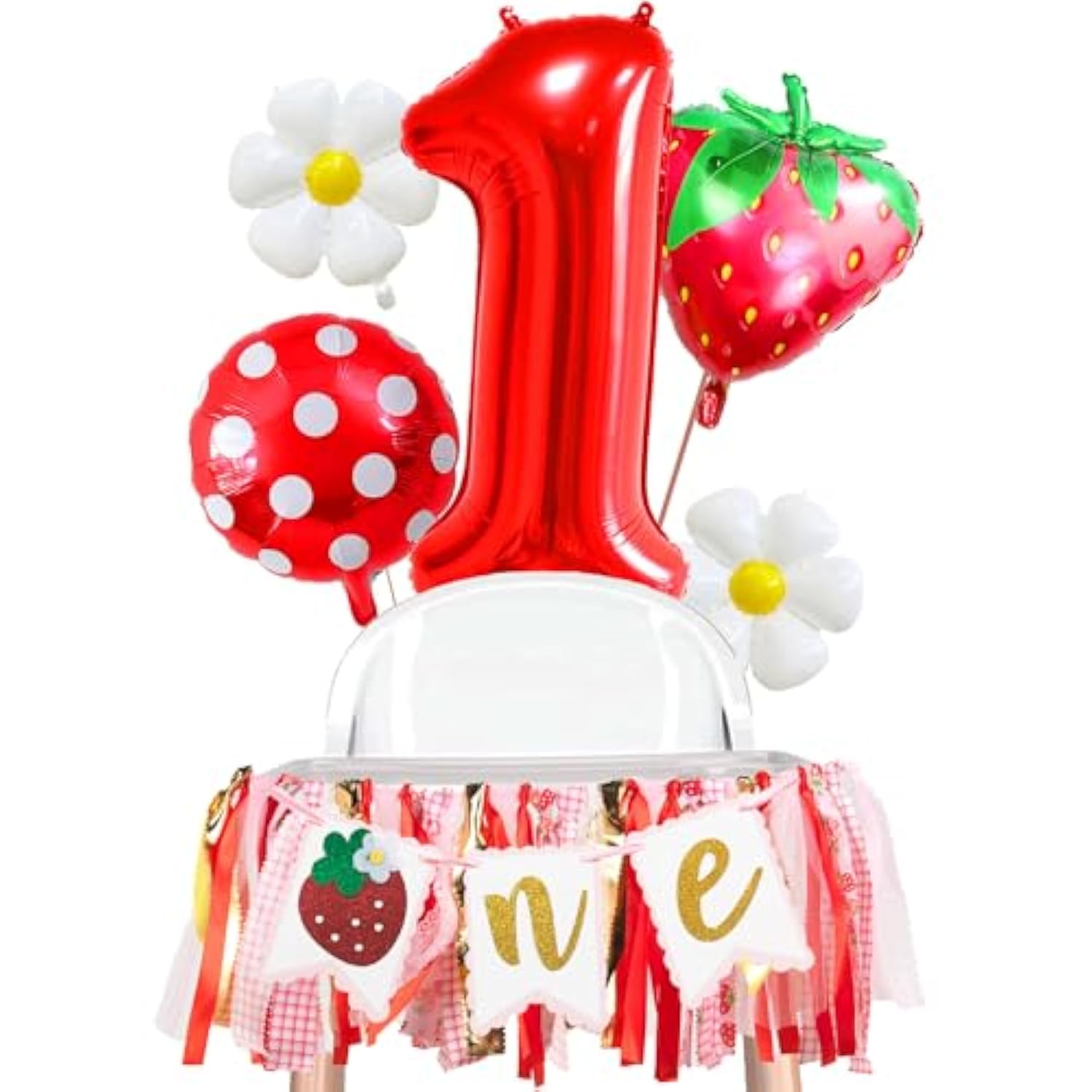 7pcs Strawberry First Birthday Kit – Banner, Balloons & Cake Smash Decor