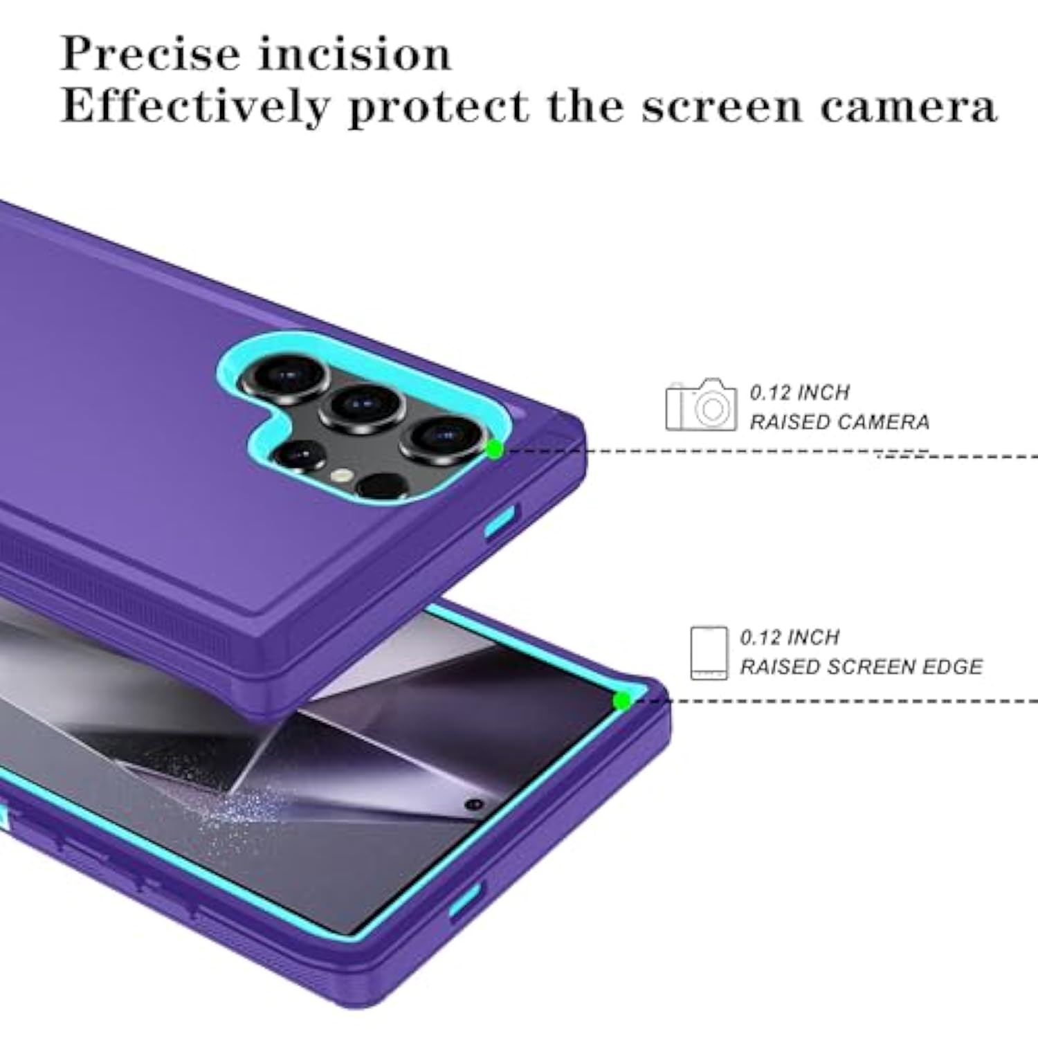 Compatible With Samsung Galaxy S24 Ultra Case With Hd Screen Protector, Heavy Duty Shockproof & Dropproof 3-Layer Cover Phone Case For Galaxy S24 Ultra 6.8'',Purpleskyblue