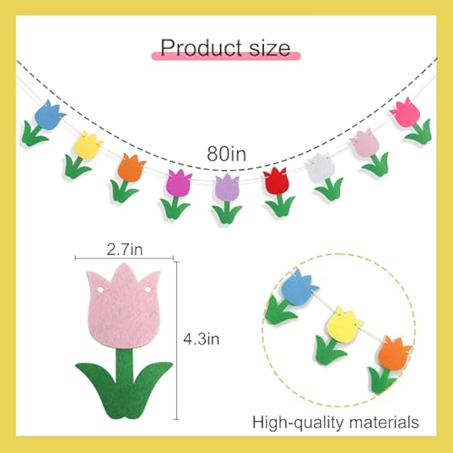 Felt Fabric Tulip Banner - Felt Tulip Flower Garland/Bunting, Girls Room Decor,Spring Or Easter Flower Decoration (Green)