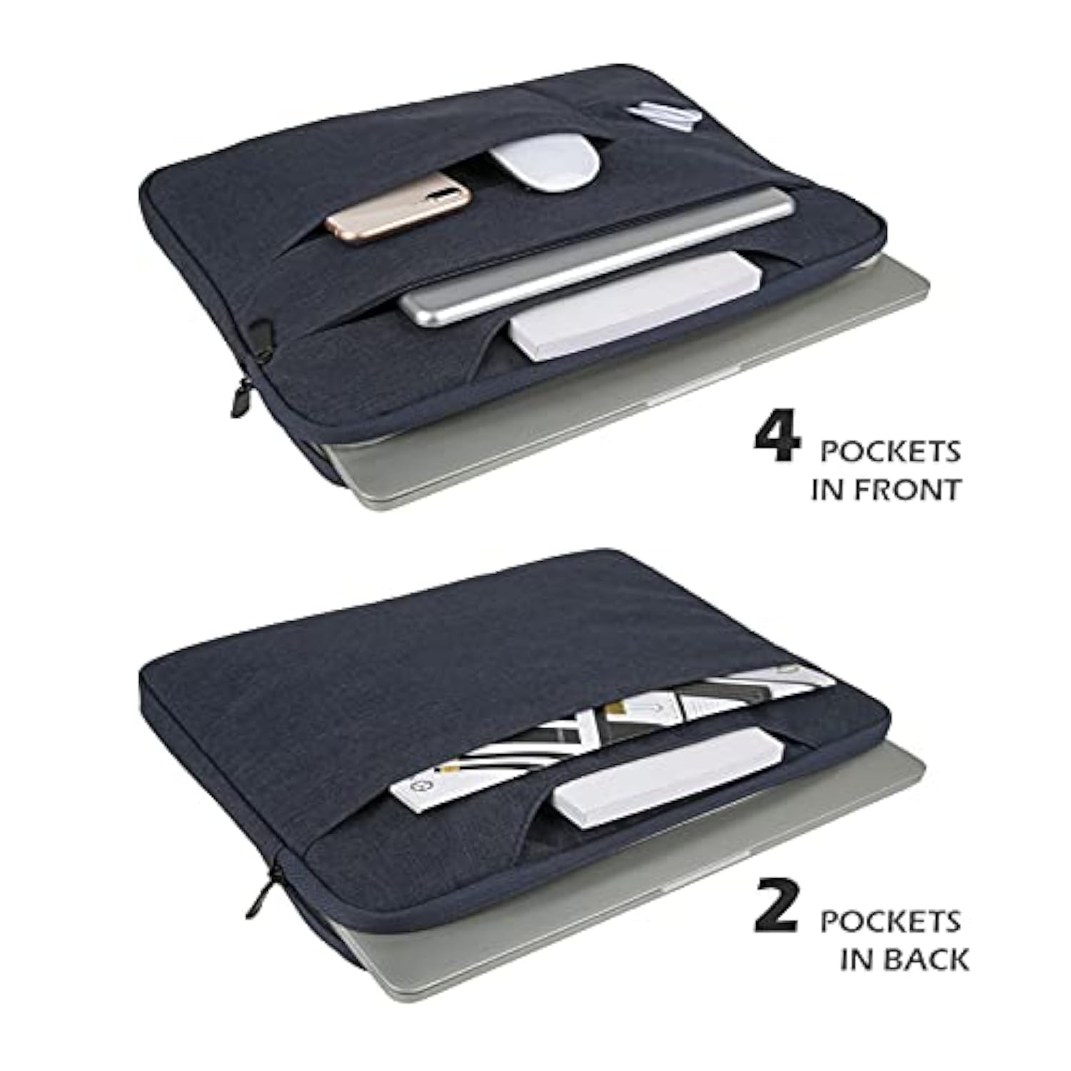 Rainyear Laptop Sleeve Carrying Case Compatible With 15 Inch Macbook Pro/Air, Surface Laptop 3/4 15", New Xps 15 Touch Briefcase With Hidden Handle Multiple Pockets Protective Computer Bag,Navy Blue