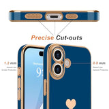 iPhone 16 Case with Screen Protector [2 Pack], Cute Love-Heart Gold Shockproof Case