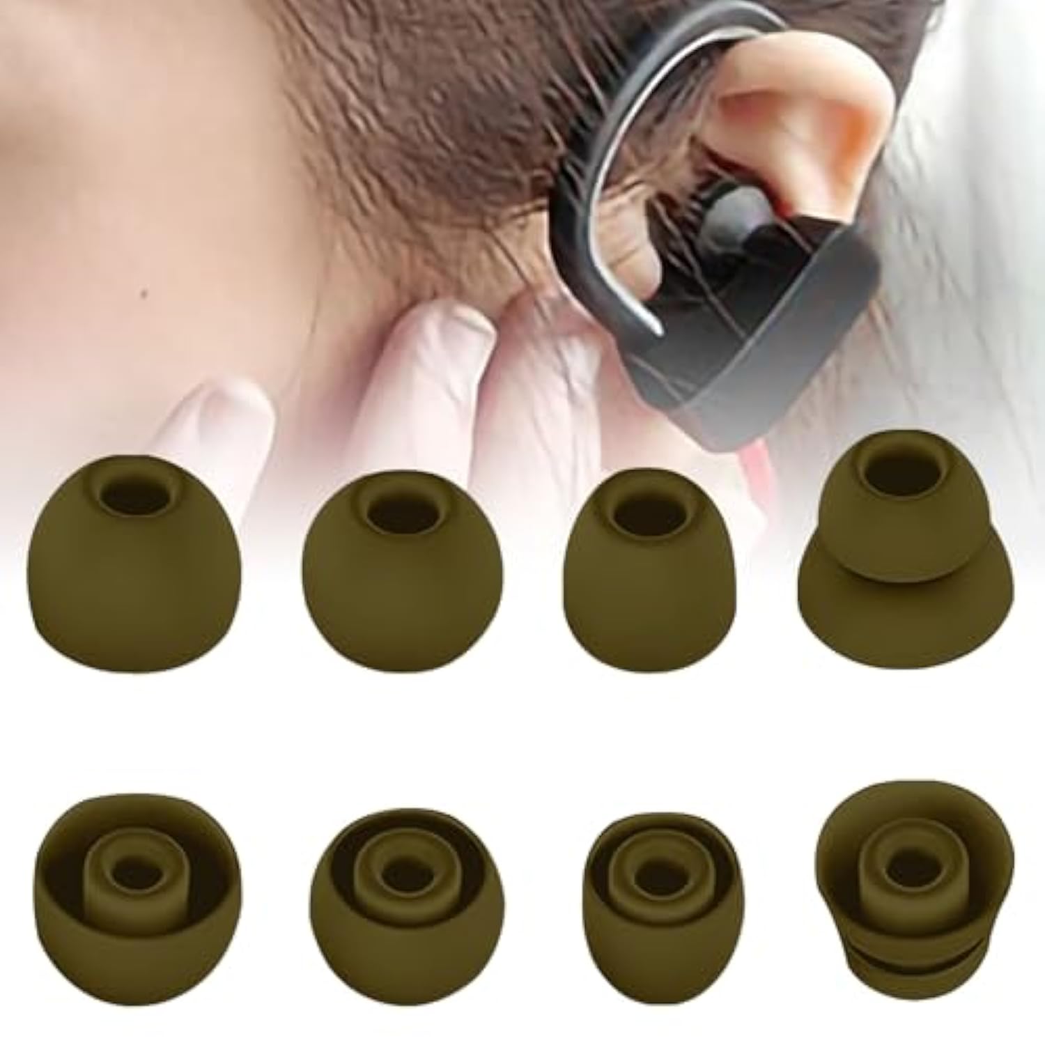 8 Pairs Premium Ear Tips For Powerbeats Pro Earbuds In Ear Tips, Silicone Washable Noise Reducing Secure Fit For Beats Powerbeats Pro, Fit In Case, Buds Tips S/M/L, Double Flange, Army Green