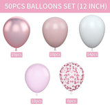 Pink & White Metallic Chrome Confetti Latex Balloons - 12 Inch Ribbon Party Balloons Set For Girls' Birthday Princess Parties