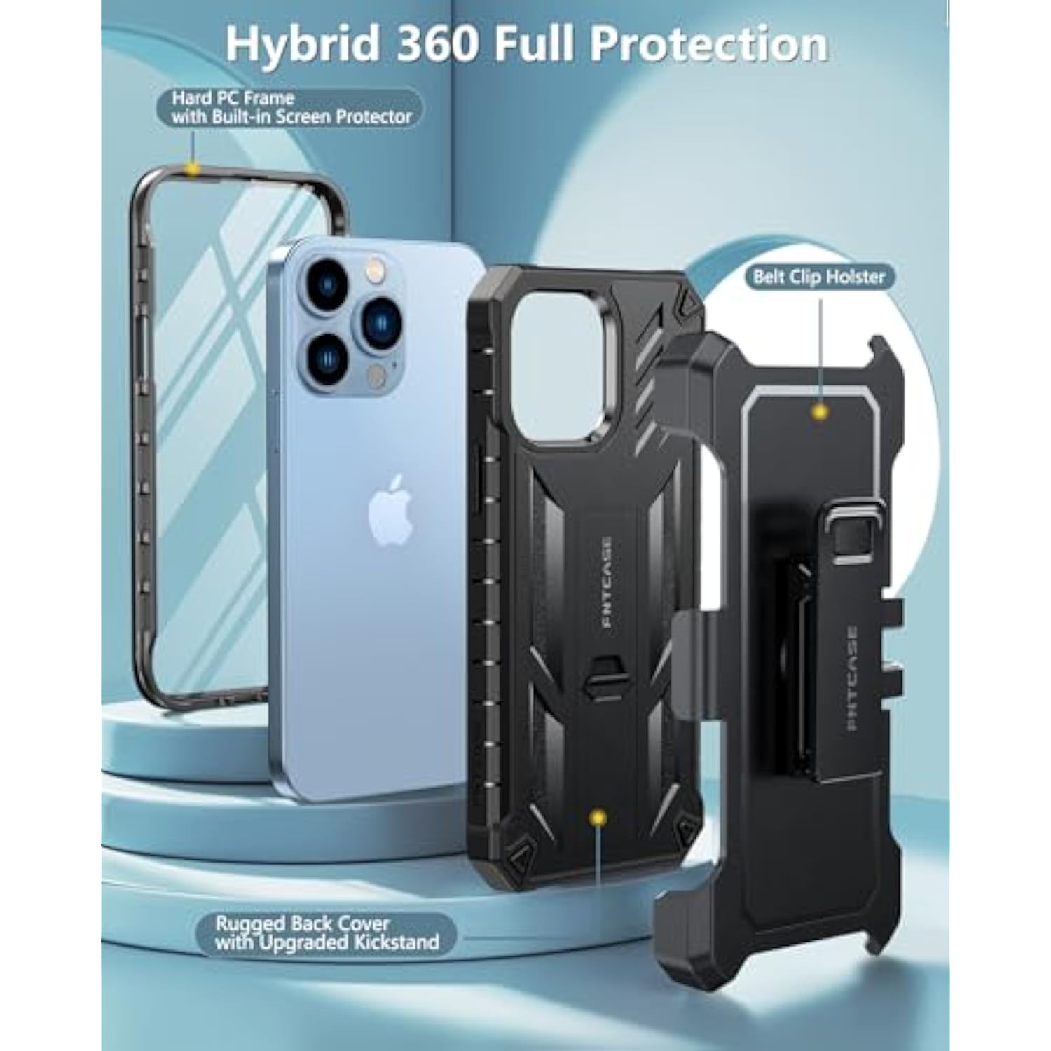 For Iphone 13 Pro-Max Case: Military Grade Shockproof Full Protective Rugged Cell Phone Cover With Kickstand & Belt-Clip Holster, Drop Proof Hard 13 Pro-Max Cases 5G - 6.7 Inch Black