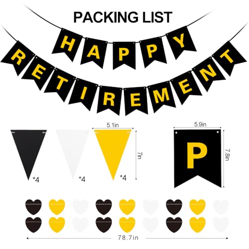 Happy Retirement Banner Black and Gold Retirement Party Decorations for Men Women Goodbye Office Farewell Going Away Party Decor Supplies
