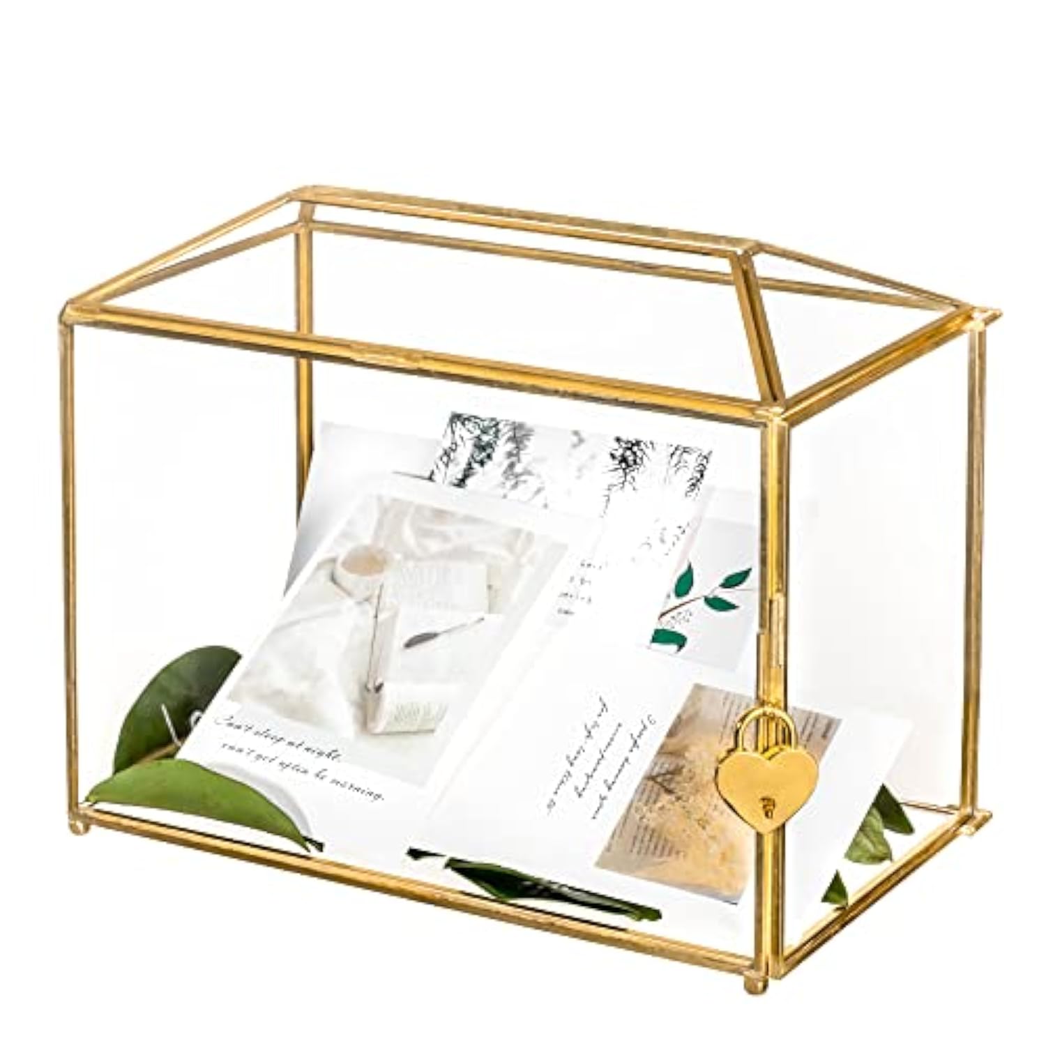 Small 10.2" X 5.9" X 7.9" Glass Cards Box With Slot And Lock For Wedding Reception - Home Birthdays Party Geometric Decorative, Gold - Slot Length 6.3 Inches (Glass Box Only)