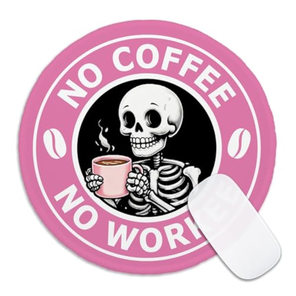 Funny Coffee Round Mouse Pad, No Coffee No Workee Mousepad For Desk, Cute Skeleton Skull Mouse Mat With Non-Slip Rubber Base, Coffee Lover Gifts, Office Gag Gifts For Teacher Coworker Boss