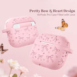 AirPods Pro 2 Case Cover with Cute Bow Heart Engraved Girly Design Soft Silicone Cover, Compatible with Apple AirPods Pro Case for Women, 360°Protection, Pink