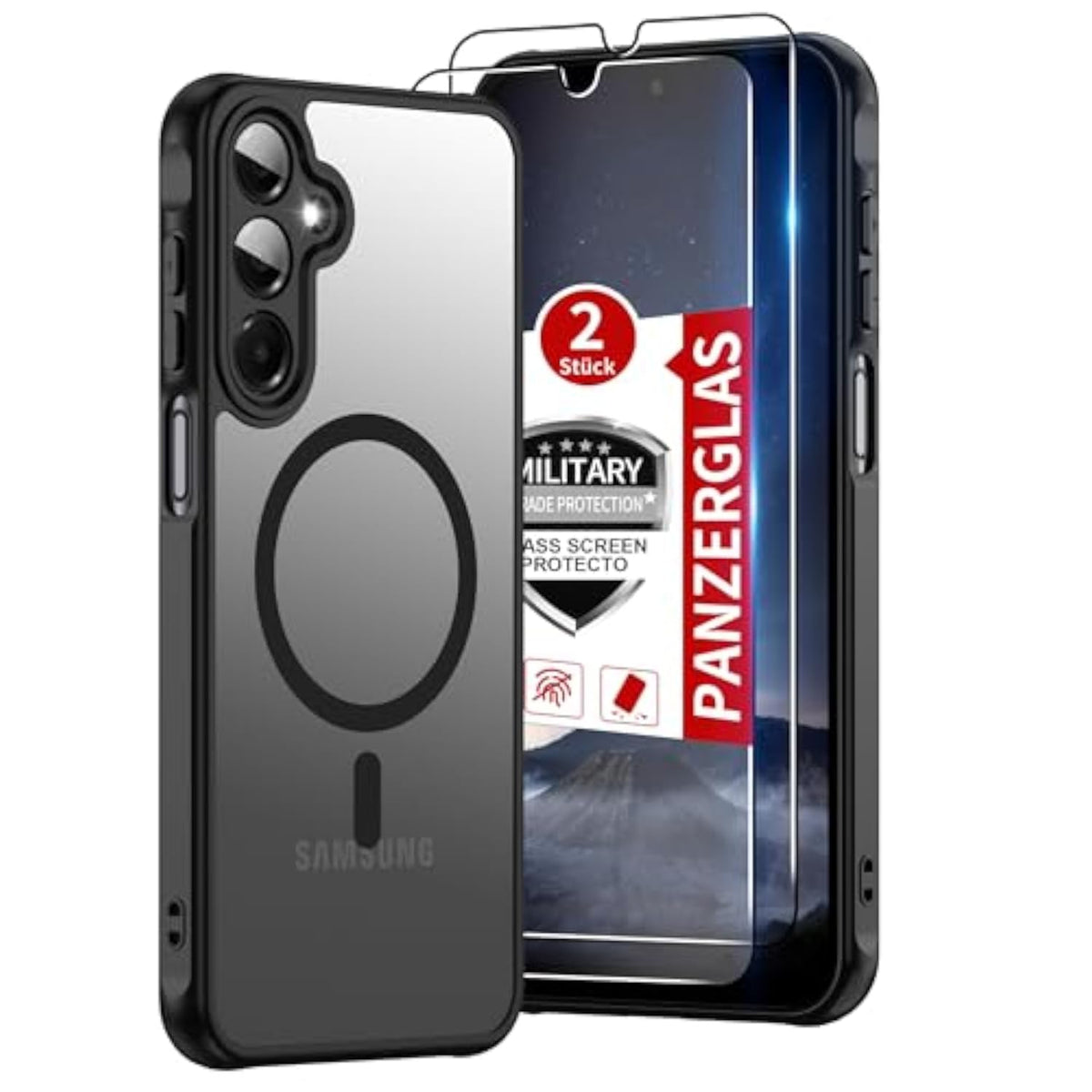 Magnetic Samsung Galaxy A16 5G Phone Case with Screen Protector and Built-in Magnets for Military Grade Drop Protection and Anti-Fingerprint Matte Finish