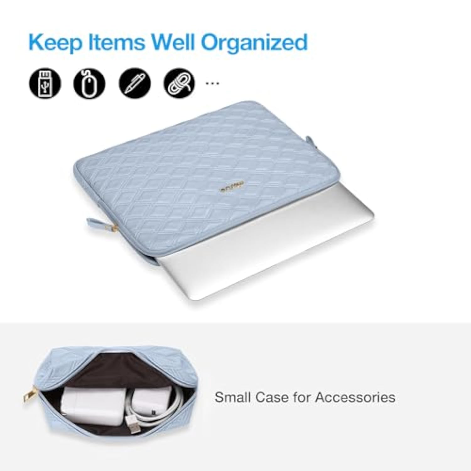 MOSISO Laptop Sleeve Compatible with MacBook Air 13 inch M3 M2 M1 2025-2018 / Pro 13 inch M2 M1 / Surface Pro 9/8/7/6/X/5/4/3/2/1, Waterproof Rhombus PU Leather Padded Bag with Small Case, Baby Blue
