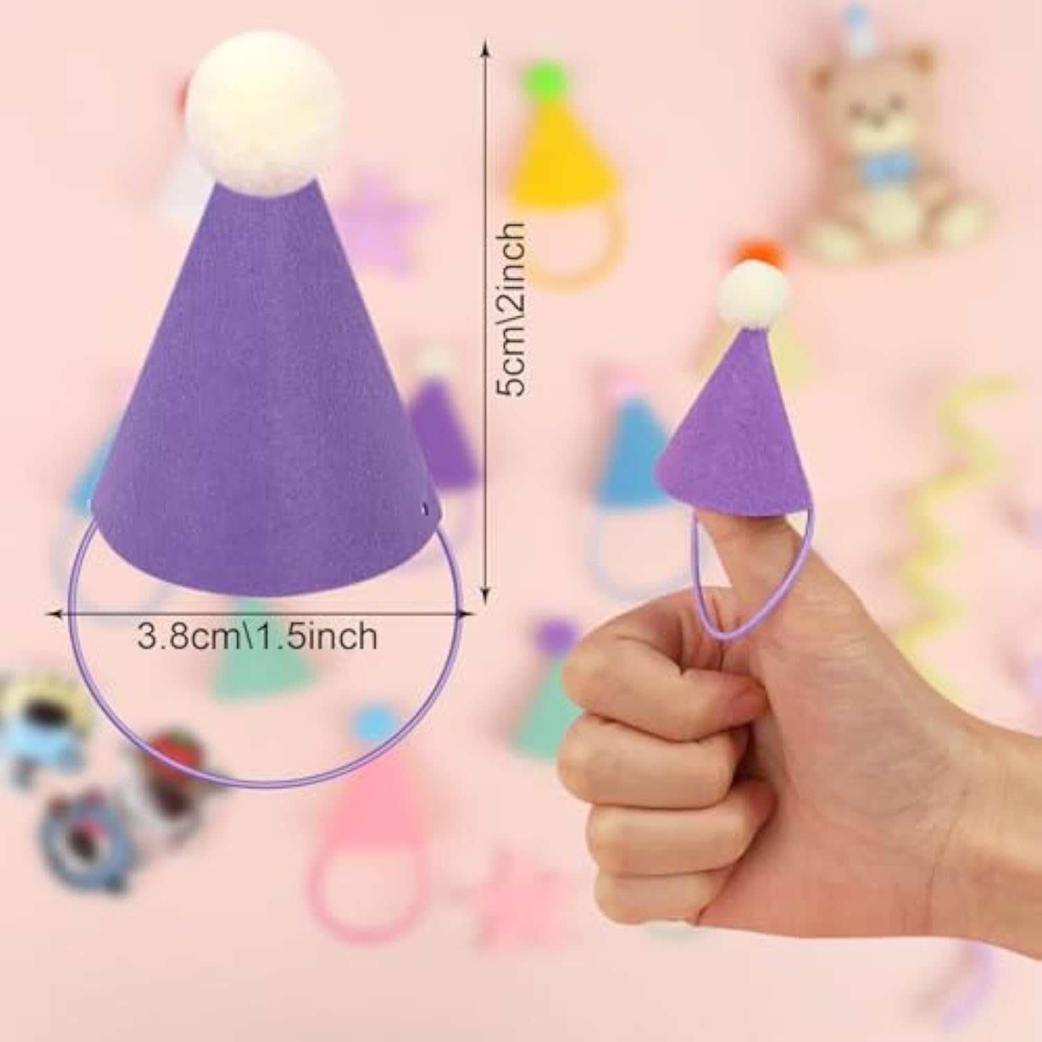 24 Pack Mini Party Hats For Stuffed Animals Figures, Tiny Finger Hats For Mini Toys Dinosaur Animal For Birthday Party Decoration Cake Toppers