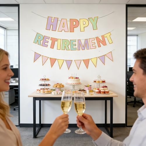 Pastel Rainbow Retirement Banner Decorations for Women
