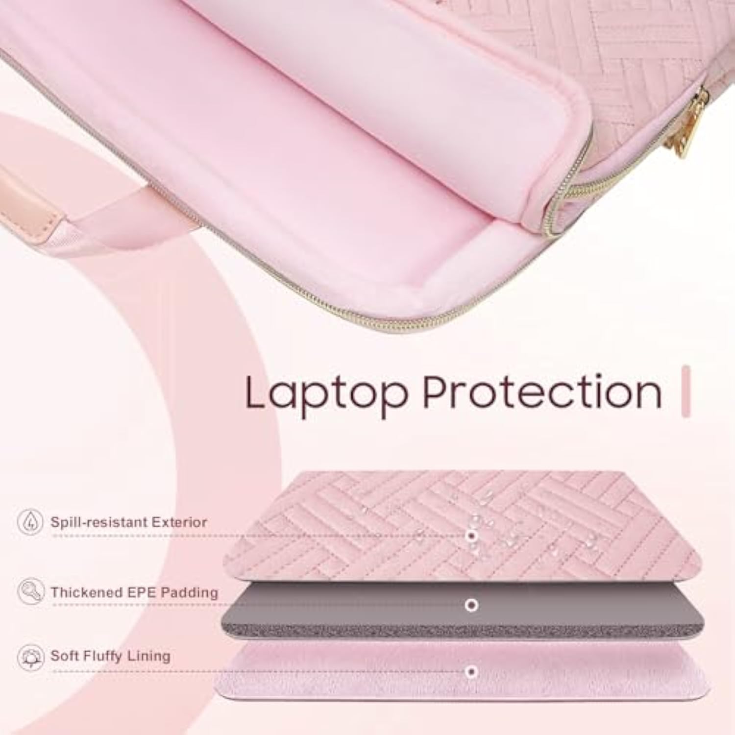 15.6 Inch Laptop Sleeve Compatible With Macbook Air Pro, 15.6 Inch Hp, Dell, Lenovo, Asus Notebook, Protective Laptop Carrying Case Bag With Handle, Pink