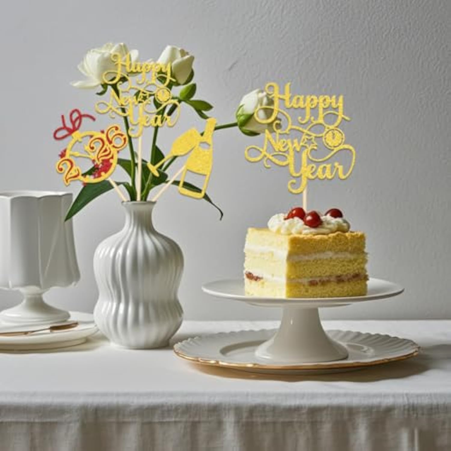 12 Pcs Gold Red Happy New Year 2026 Centerpiece Sticks