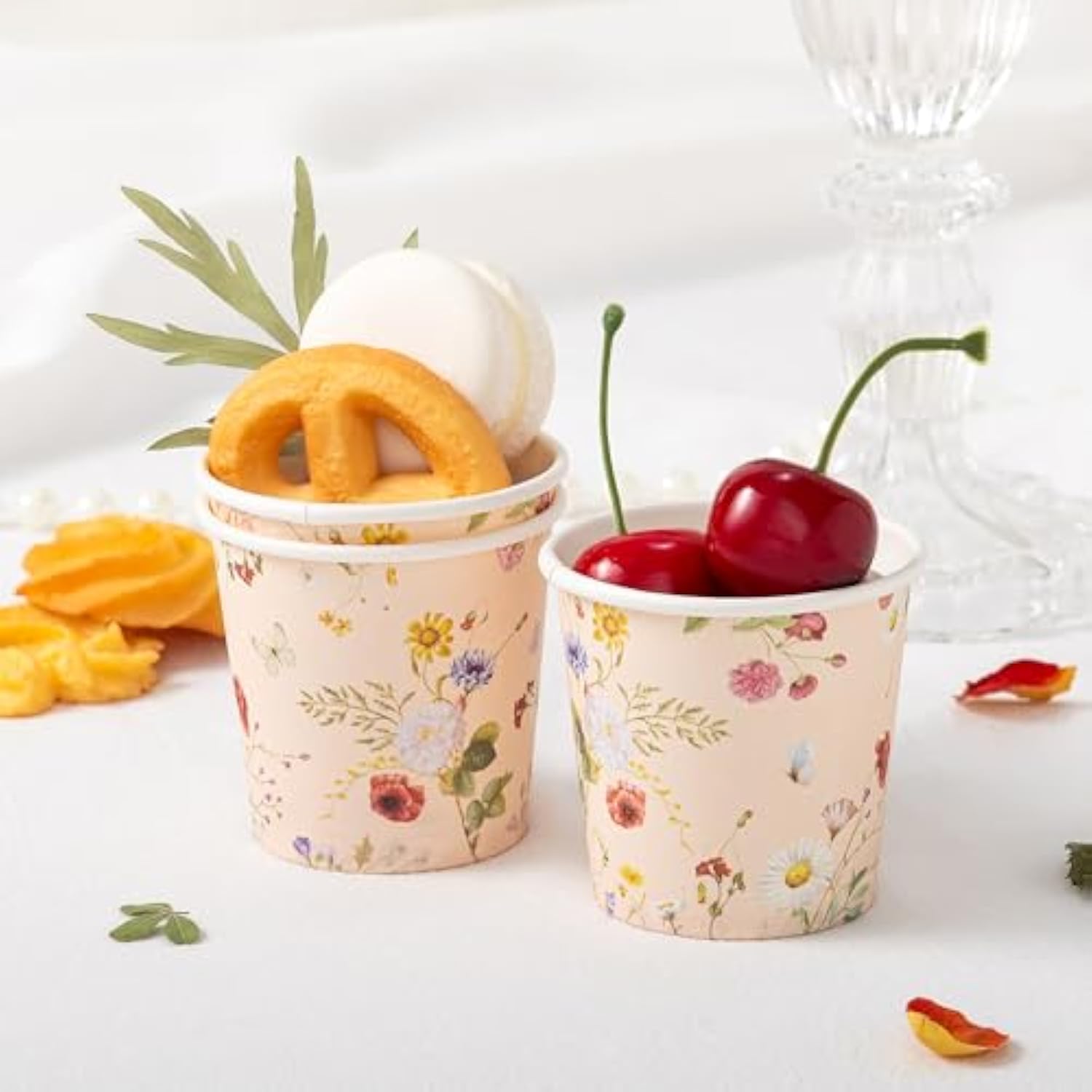 3Oz Bathroom Cups[150 Pack] Disposable Paper Dixie Cup, Elegant Vintage Floral Small Mouthwash Cups, Hot/Cold Beverage Coffee, Dessert For Birthday Parties, Home-Use, Picnics, Ceremonies