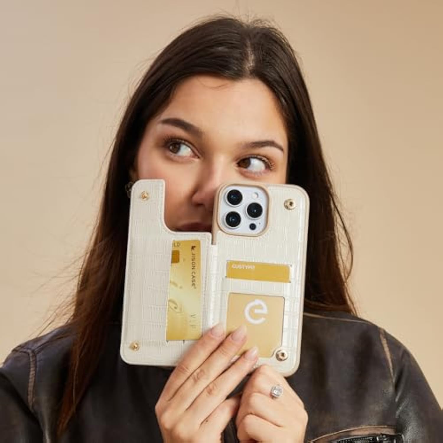 For Iphone 13 Pro Wallet Case With Card Holder Ring Holder Kickstand Card Slots Case For Women And Men Designed For Iphone 13Pro 6.1"-Beige