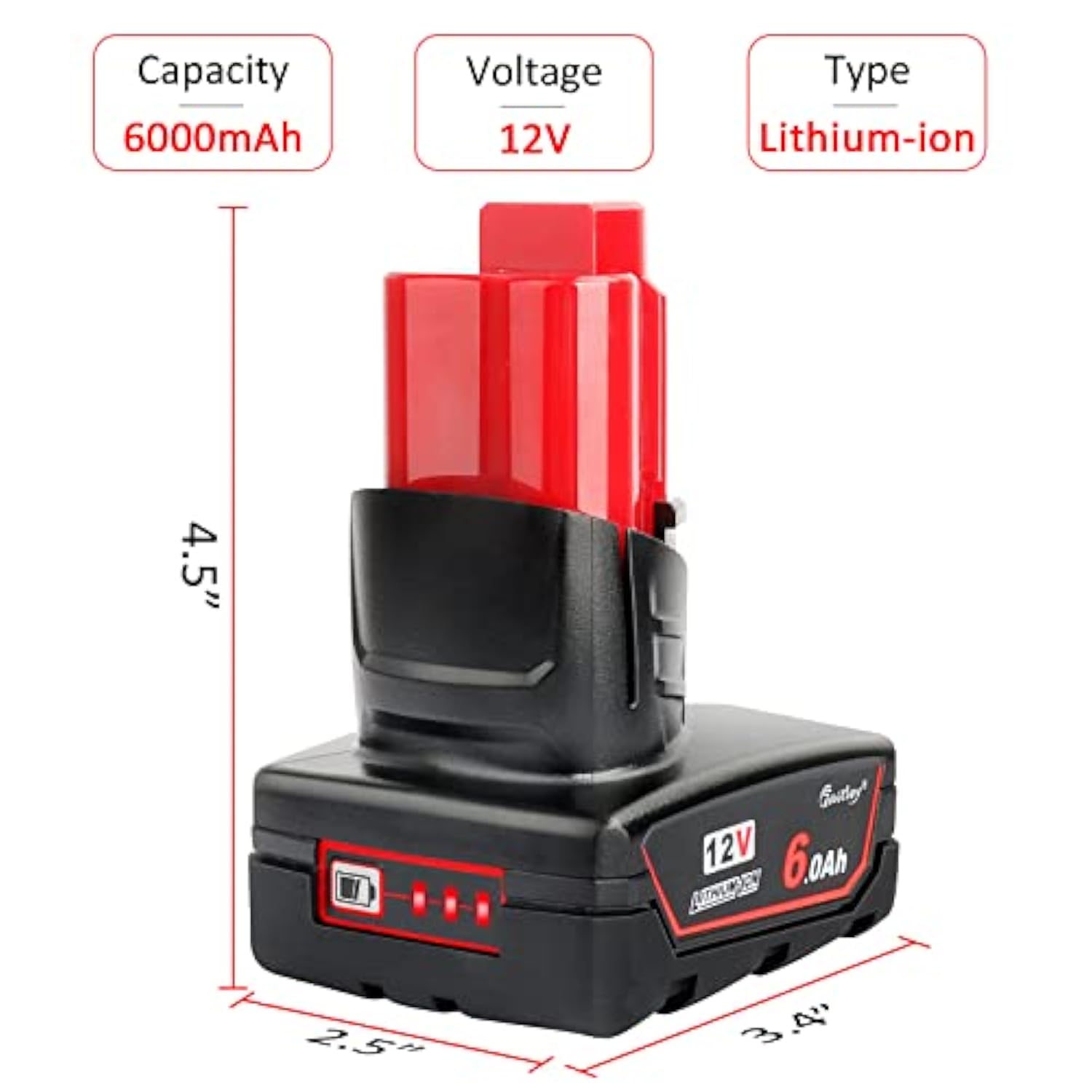12V 6Ah Replacement Battery Compatible With Milwaukee 6.0Ah Lithium-Ion Battery 48-11-2411 48-11-2440 48-11-2402 Tools