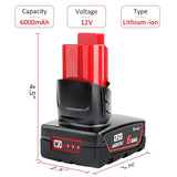 12V 6Ah Replacement Battery Compatible With Milwaukee 6.0Ah Lithium-Ion Battery 48-11-2411 48-11-2440 48-11-2402 Tools
