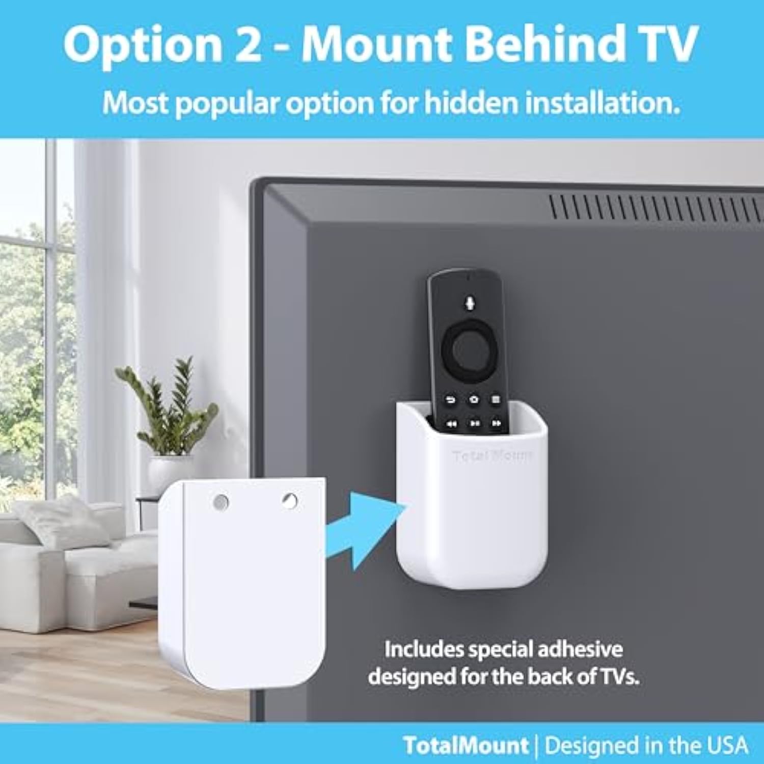 2-Pack Universal Remote Control Holders Wall or TV Mount Medium White