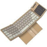 Foldable Travel Keyboard With Touchpad & Number Pad, Bluetooth Wireless Portable Folding Full Size Keyboard With Trackpad For Pc Laptop Ipad Tablets Smartphone, Silicone Leather Cover, Khaki