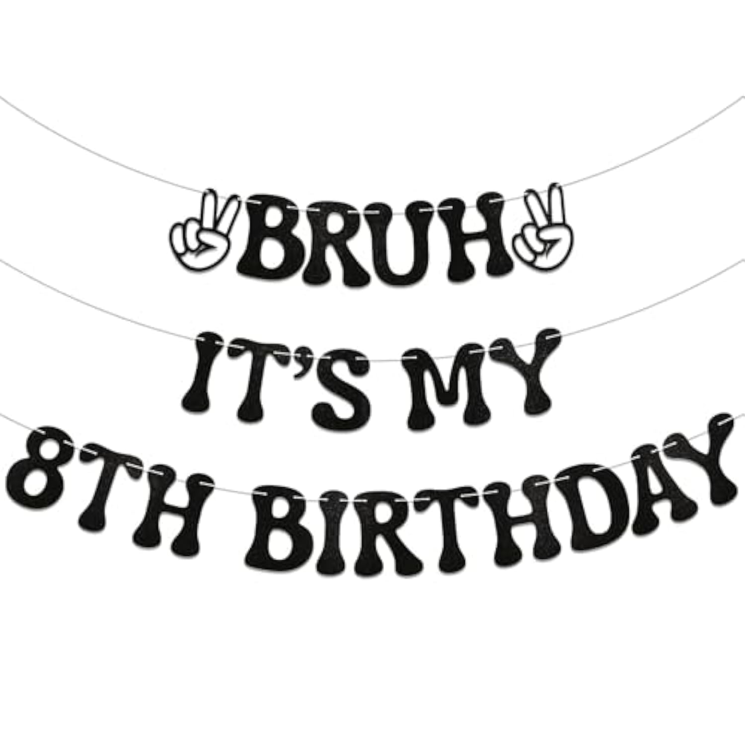 "Bruh It’s My 8th Birthday" Banner, Black Glitter Teen Boy Party Decor