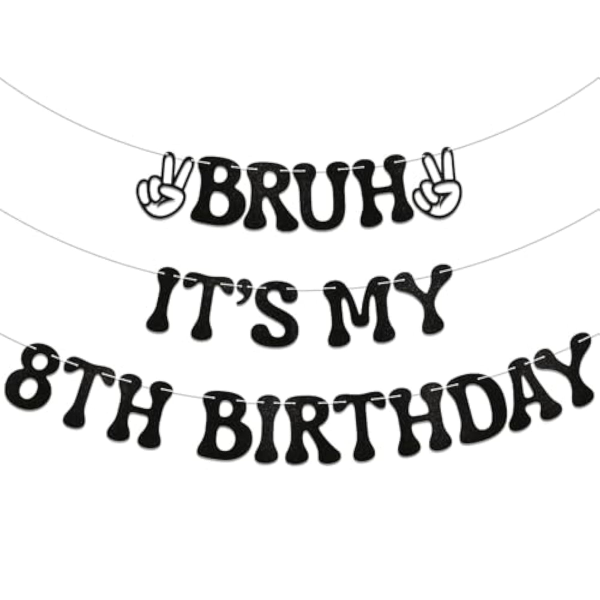 "Bruh It’s My 8th Birthday" Banner, Black Glitter Teen Boy Party Decor