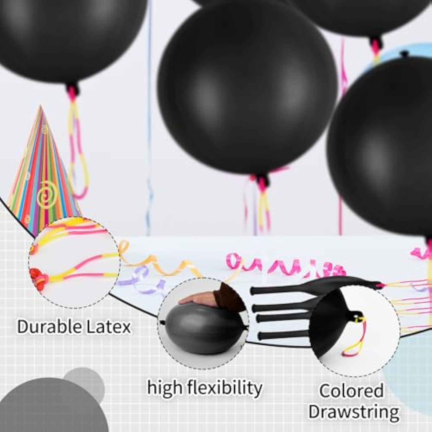 24Pcs Black Punch Balloons Bounce Balloon With Rubber Band Handle Punching Heavy Duty Farm Themed Punch For Birthday Party, Kids (Black)