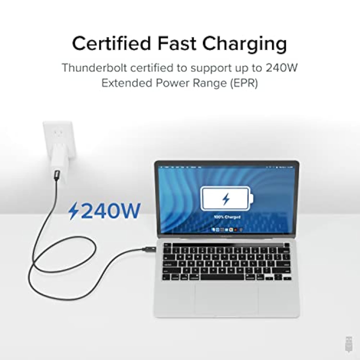 Thunderbolt 4 Cable With 240W Charging, Thunderbolt Certified, 3.3 Feet (1M),1X 8K Display, 40 Gbps, Compatible With Usb4, Thunderbolt 3, Usb-C - Driverless
