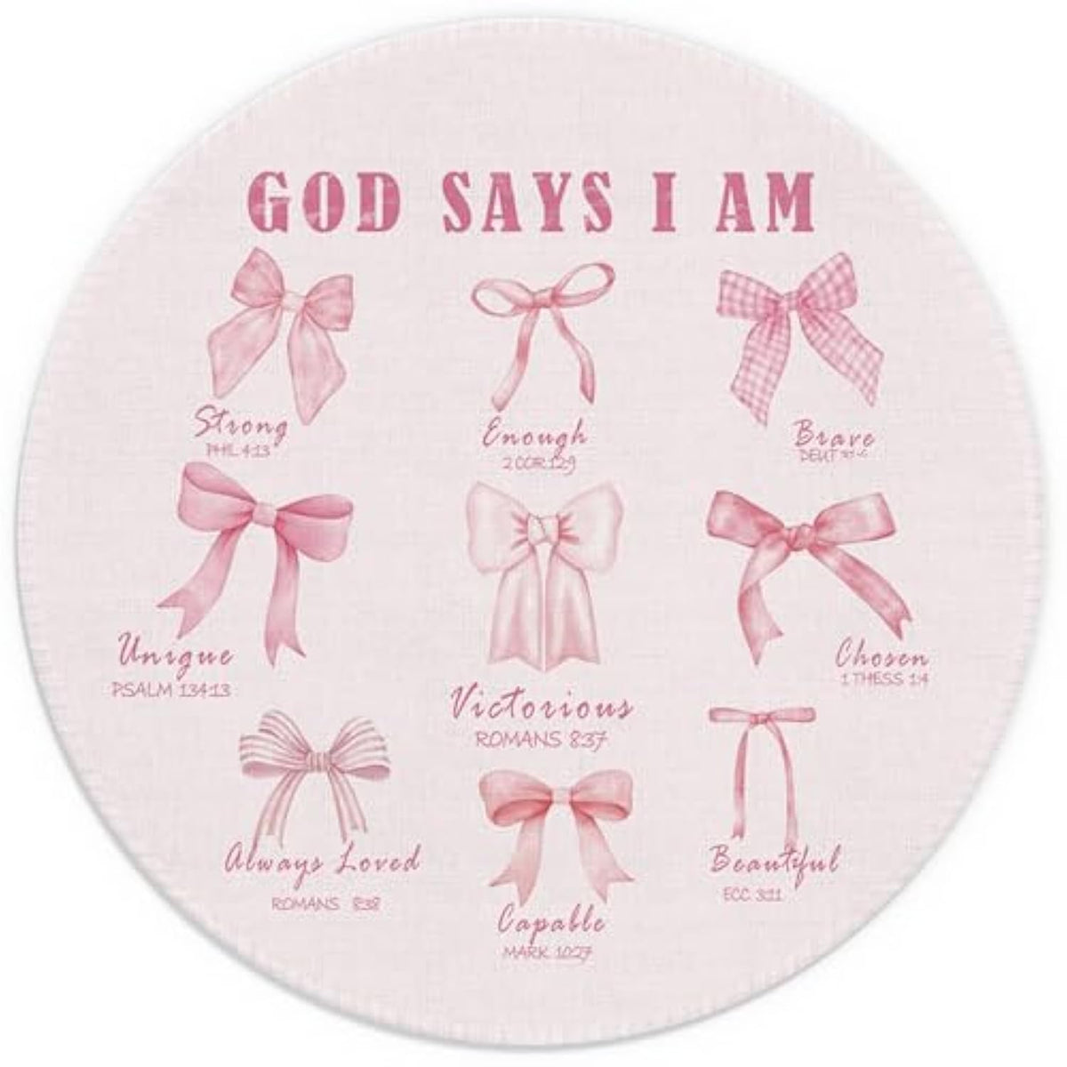 Coquette Pink Bow Christian Mouse Pad, Christian Gifts For Women, God Says I Am Bible Verse Girly Pink Mousepad For Computers Laptop Home Office Dorm Desk Accessories, 7.9X7.9 Inch
