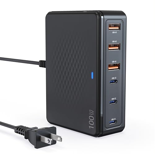 100W USB-C Charging Station, 6-Port GaN III Desktop Hub (30W Max Per Port), Compatible with iPhone 17, 16, 15, iPad, MacBook Air & Samsung Galaxy -