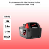 5.0Ah 18V Replace Battery For Milwaukee M18 Battery Compatible With Milwaukee M18 Cordless Power Tools 18V Xc Lithium Battery 48-11-1852 48-11-1850 48-11-1862 48-11-1812