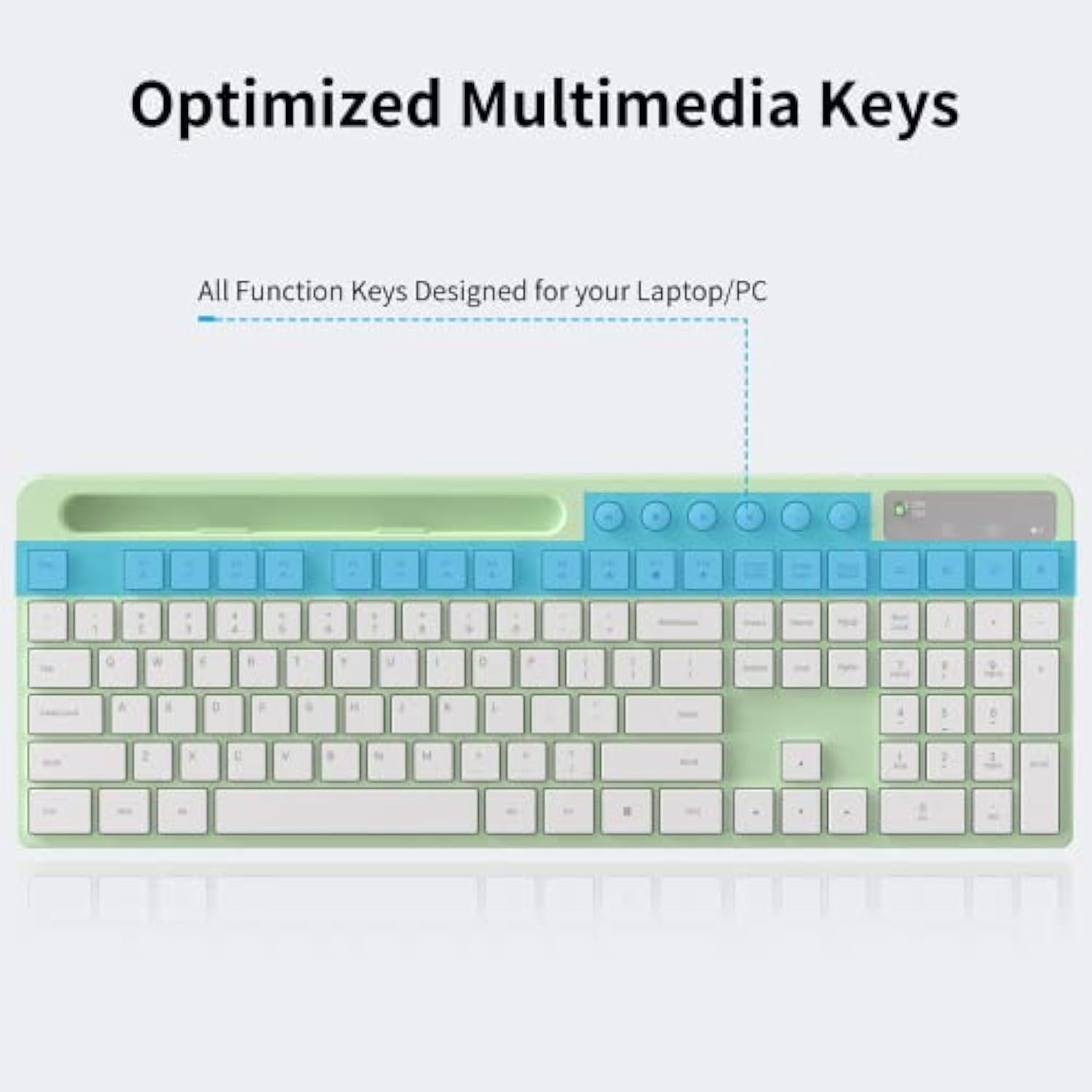 Wireless Keyboard And Mouse Combo, 2.4G Ergonomic Wireless Computer Keyboard With Phone Tablet Holder, Silent Mouse With 6 Button, Compatible With Macbook, Windows (Green)