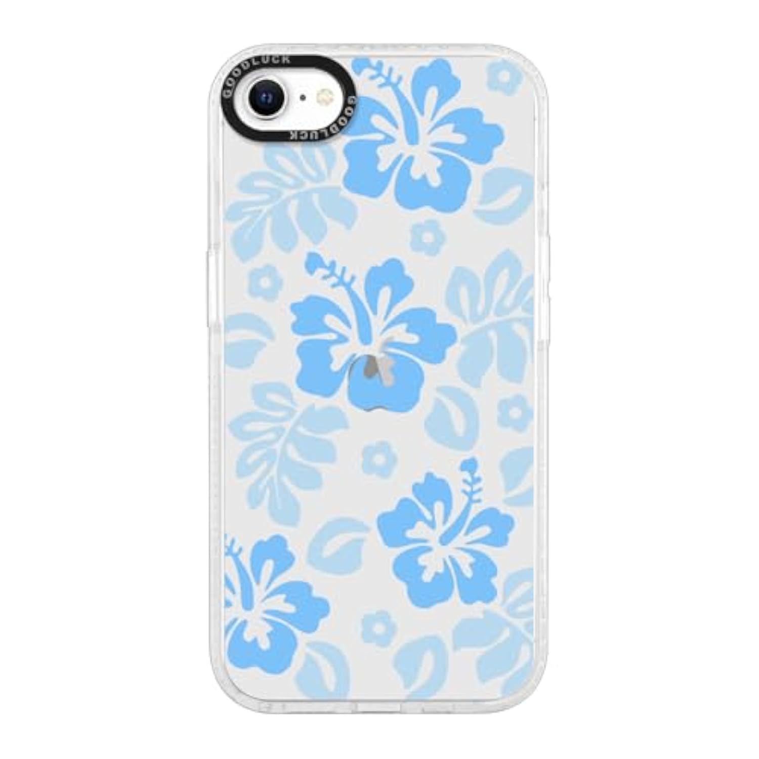Clear Hibiscus Flower Case For Iphone 7/8 / Se 2020 / Se 2022 4.7", Cute Preppy Floral Pattern Aesthetic Design Soft Anti-Yellow Protective Shockproof Tpu Phone Cover For Women Girls - Blue