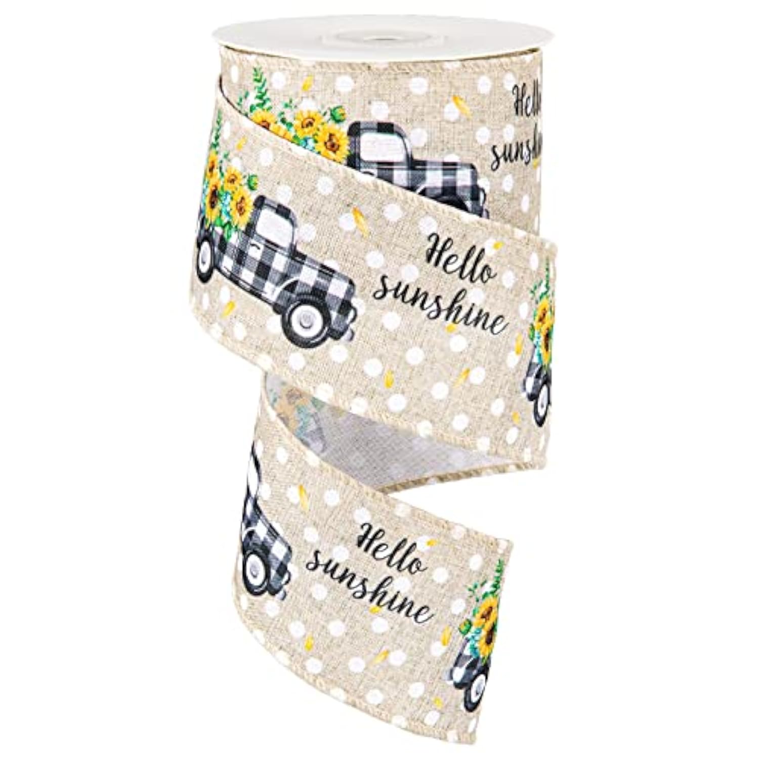 Vintage Wired Edge Ribbon Sunflower Truck Pattern Ribbon Spring Summer