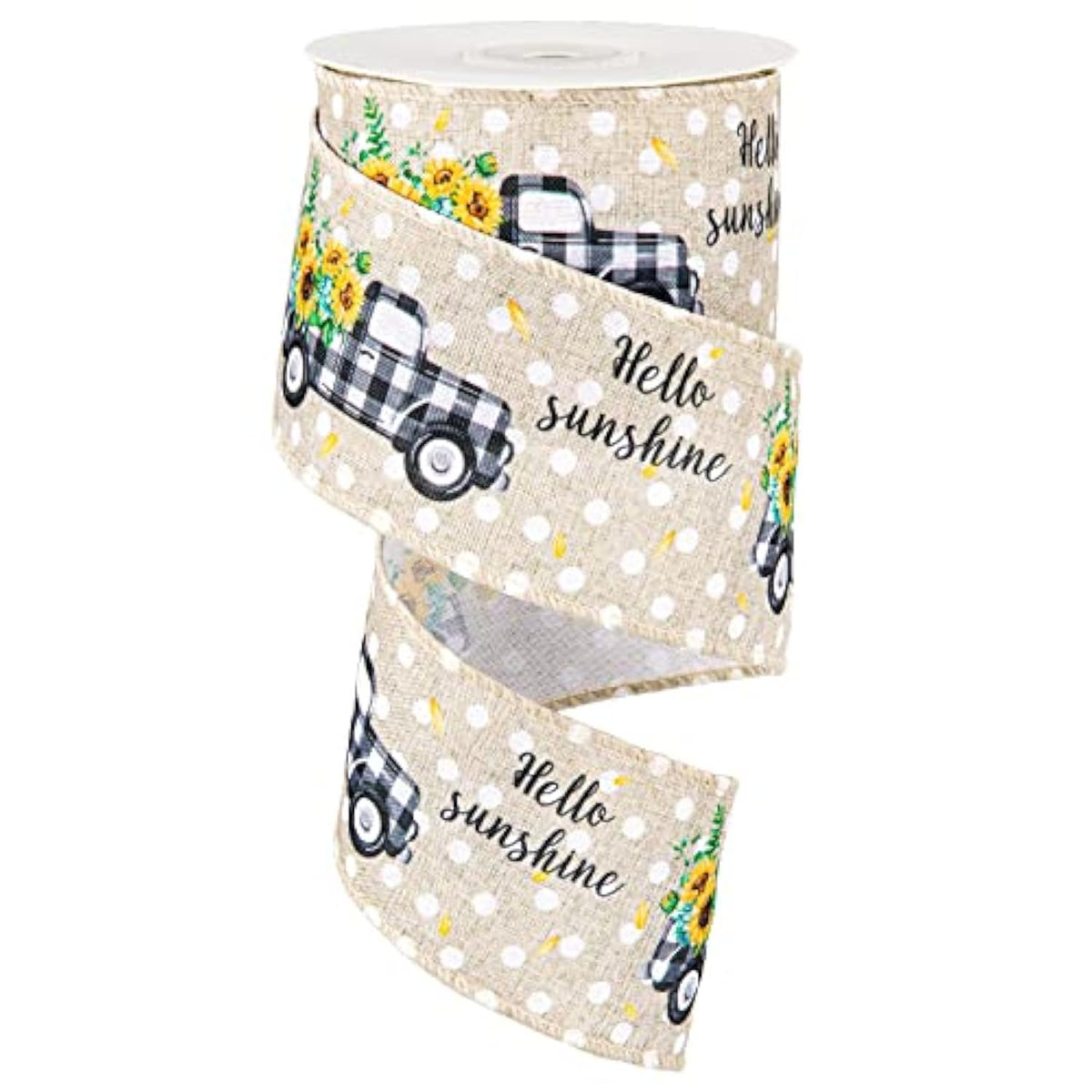 Vintage Wired Edge Ribbon Sunflower Truck Pattern Ribbon Spring Summer