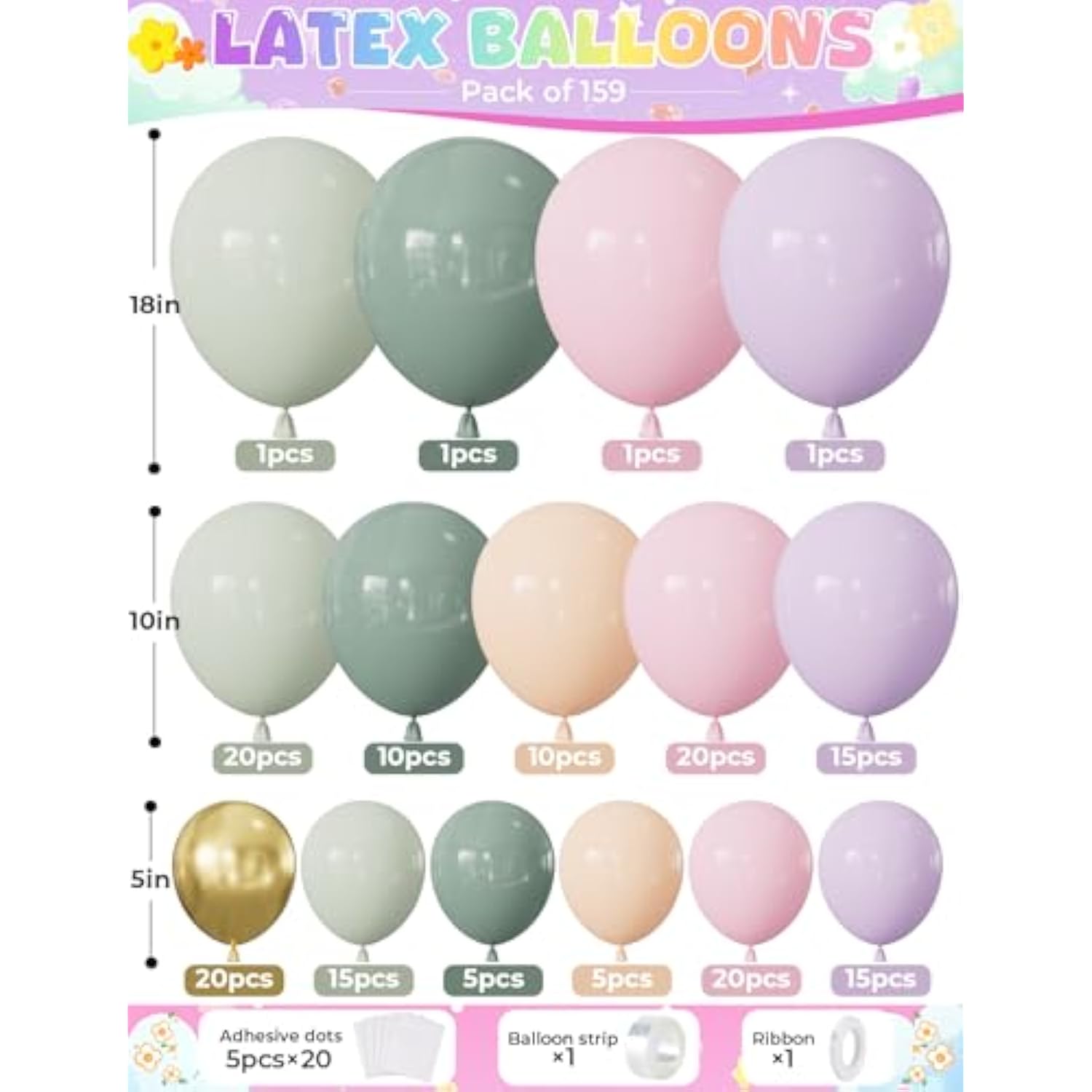 Fairy Balloon Arch Kit – 159Pcs Pastel Pink Purple Dusty Blue Green Orange And Gold Balloons, For Fairtale Birthday, Baby Shower, Spring Garden Tea Party, Wonderland Party Decor