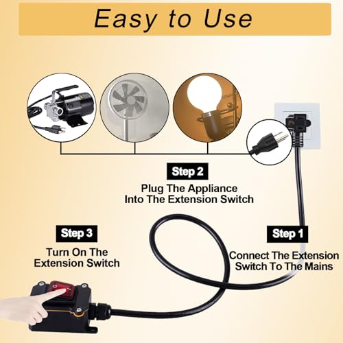 Inline Cord Switch With 6Ft 14Awg Cable Piggyback Plug(3-Pronged), Ip67 Waterproof Extension Cord With Red Led Rocker Button, Ac/Dc 20A-125V, 16A-250V Inline Power Switch (6Ft)
