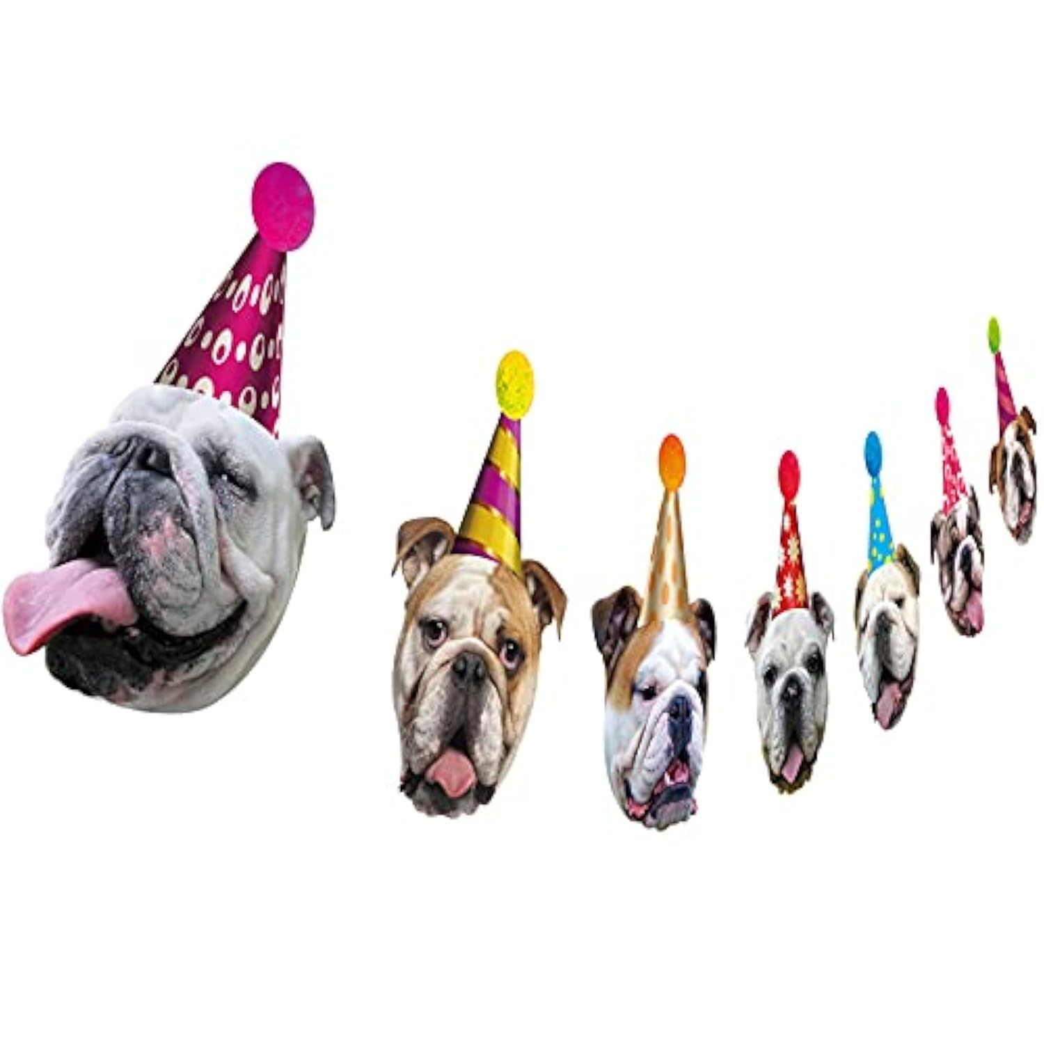 Dog Birthday Garland, Funny English Bulldog Face Portrait Birthday Banner, Bday Party Decoration…