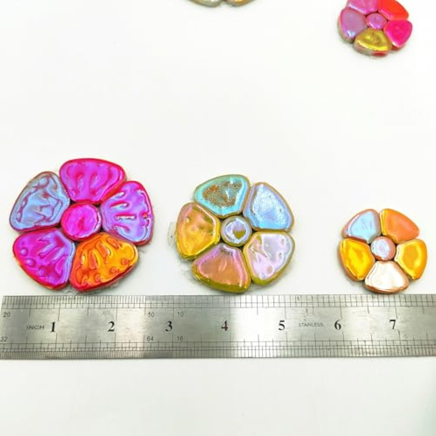 70pcs 1.1lb Iridescent Flower & Leaf Ceramic Mosaic Tiles for DIY Crafts