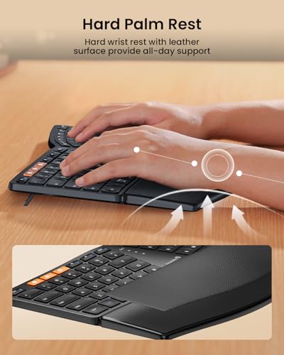 Bluetooth Ergonomic Keyboard, Ek04 Mini Compact Wireless Ergonomic Keyboard, Hard Palm Rest, Multi-Device, Split Design, Rechargeable, Compatible With Windows, Mac Os - Black