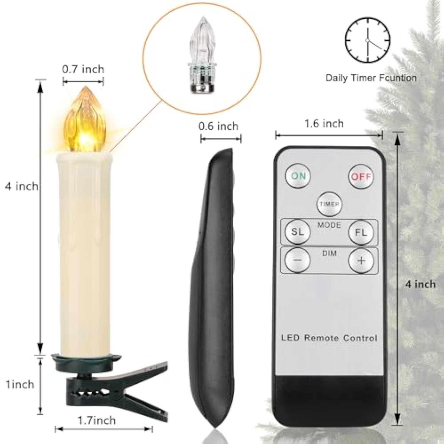 10 Pcs Led Window Flameless Taper Candle, Battery Operated Christmas Tree Candle Lights With Remote Timer, Flickering Tree Candles Ideal For Christmas Garden Wedding Birthday Party Decoration